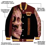 washington commanders fire skull burgundy black varsity jacket best selling