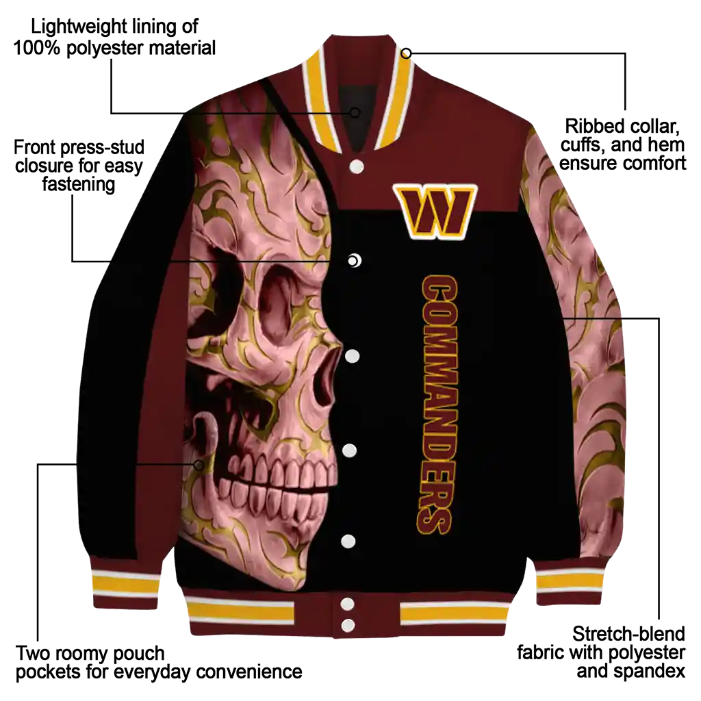 washington commanders fire skull burgundy black varsity jacket new arrival washington commanders fire skull burgundy black varsity jacket new arrival