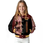 washington commanders fire skull burgundy black varsity jacket best selling