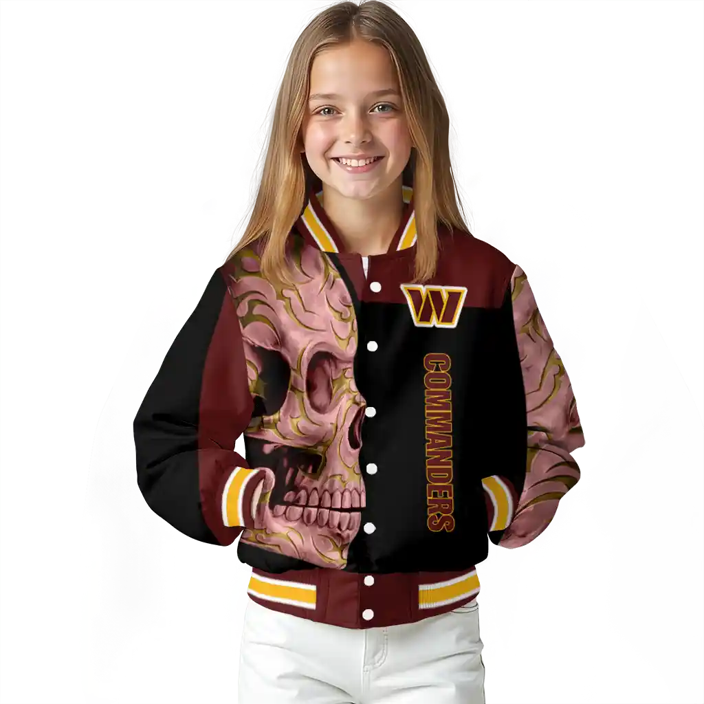 washington commanders fire skull burgundy black varsity jacket top rated washington commanders fire skull burgundy black varsity jacket top rated