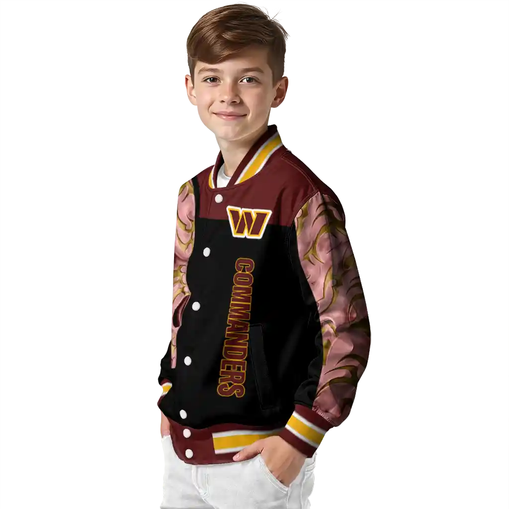 washington commanders fire skull burgundy black varsity jacket trendy washington commanders fire skull burgundy black varsity jacket trendy