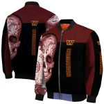 washington commanders intricate skull burgundy black bomber jacket best selling