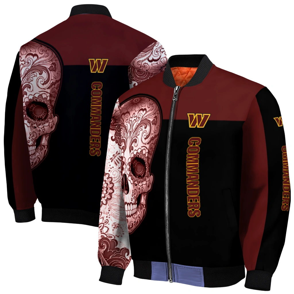 washington commanders intricate skull burgundy black bomber jacket best selling washington commanders intricate skull burgundy black bomber jacket best selling