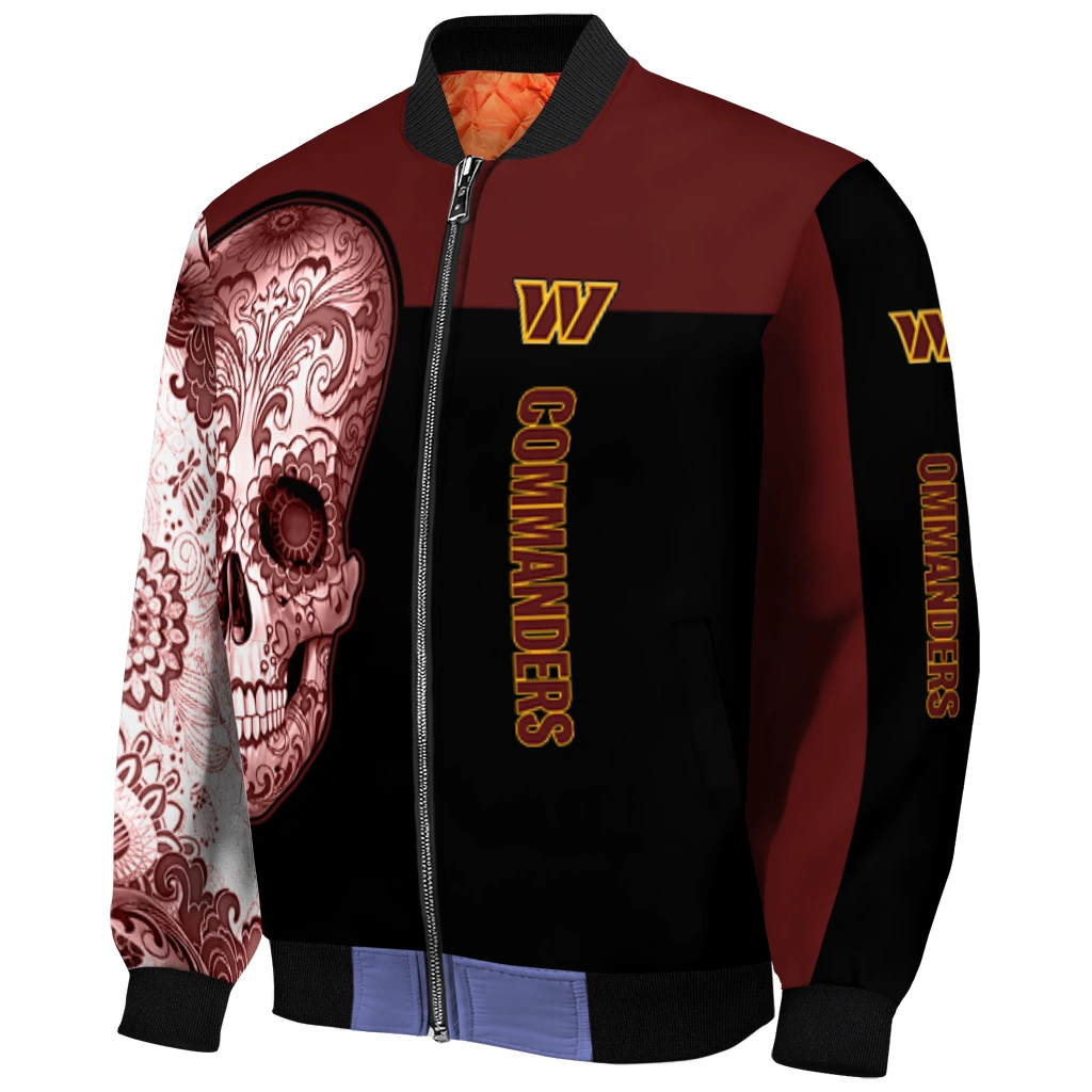 washington commanders intricate skull burgundy black bomber jacket fashion forward washington commanders intricate skull burgundy black bomber jacket fashion forward