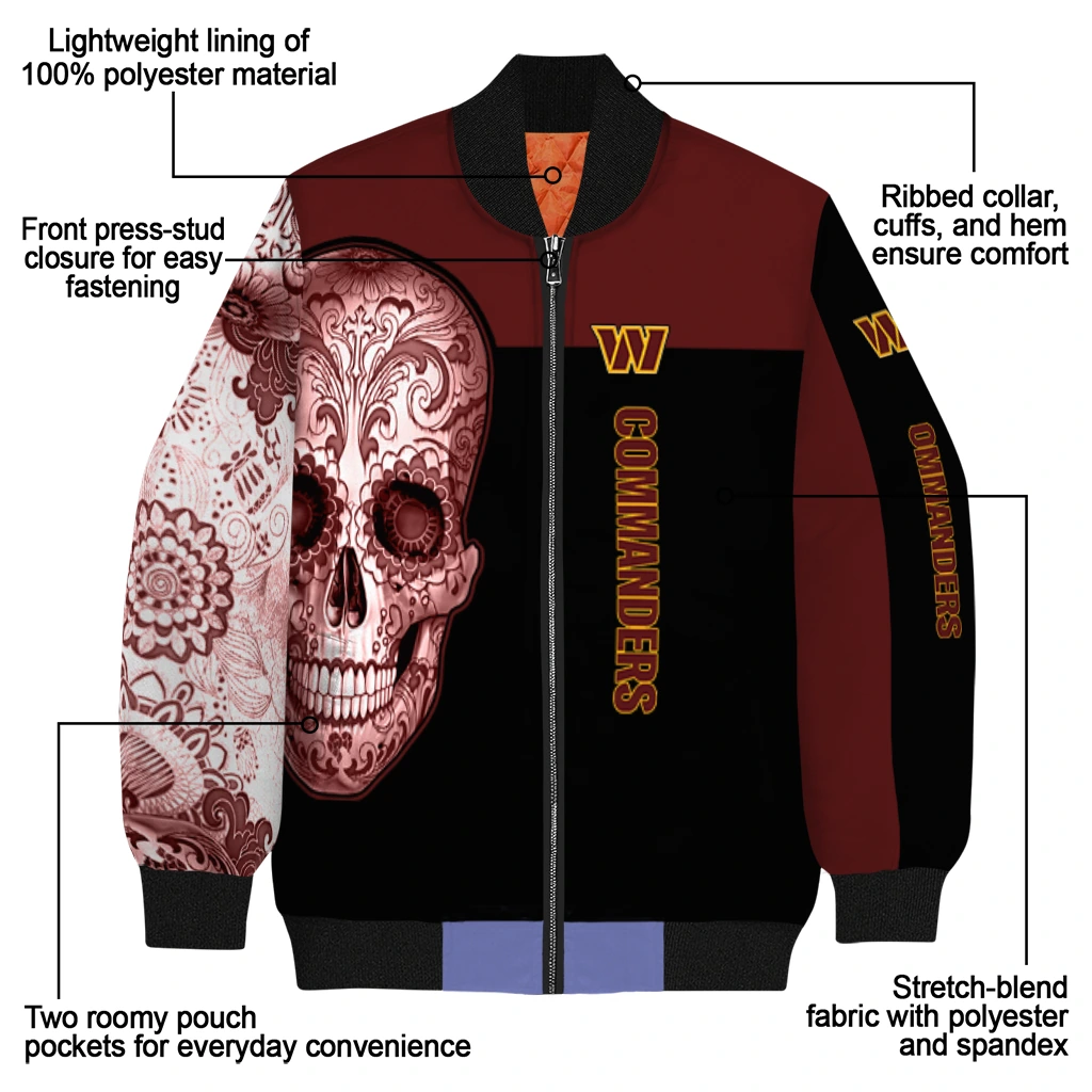washington commanders intricate skull burgundy black bomber jacket new arrival washington commanders intricate skull burgundy black bomber jacket new arrival