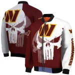 washington commanders skull outline burgundy white bomber jacket best selling