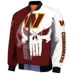 washington commanders skull outline burgundy white bomber jacket best selling