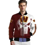 washington commanders skull outline burgundy white bomber jacket best selling