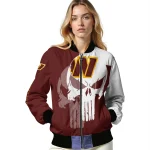 washington commanders skull outline burgundy white bomber jacket best selling