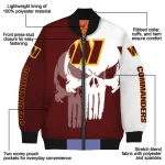 washington commanders skull outline burgundy white bomber jacket best selling