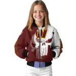 washington commanders skull outline burgundy white bomber jacket best selling