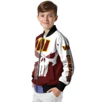 washington commanders skull outline burgundy white bomber jacket best selling