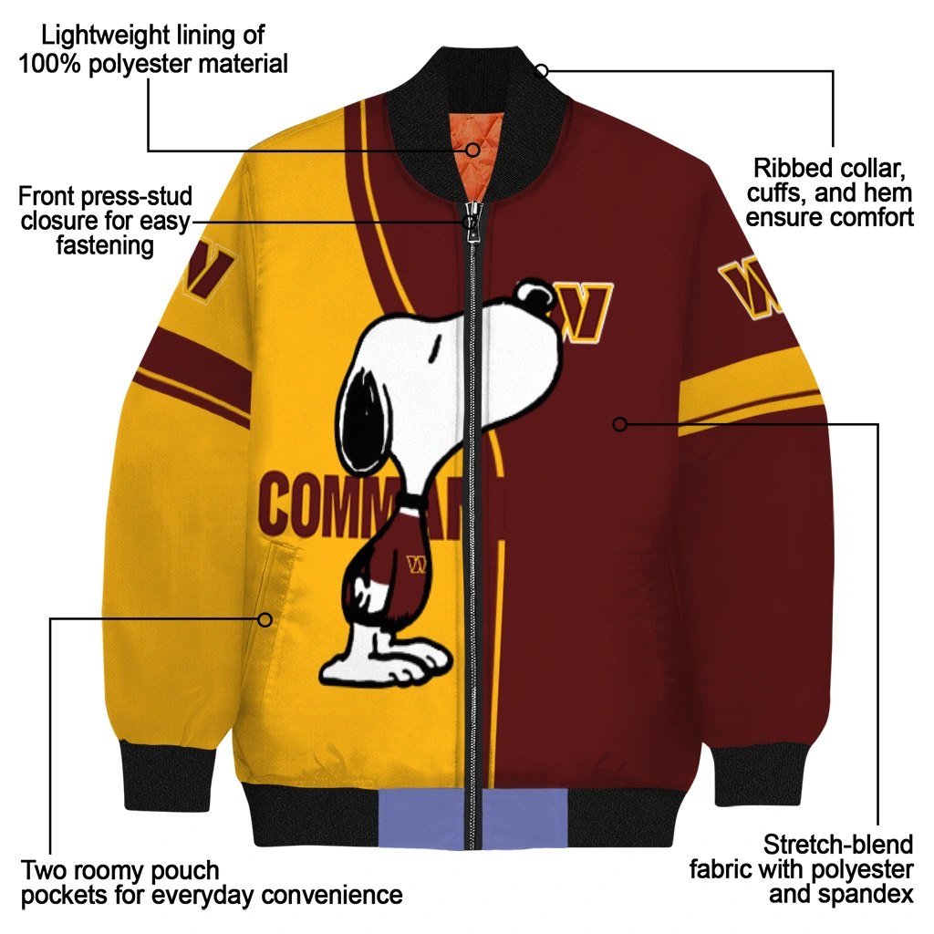 washington commanders snoopy attitude burgundy bomber jacket new arrival washington commanders snoopy attitude burgundy bomber jacket new arrival
