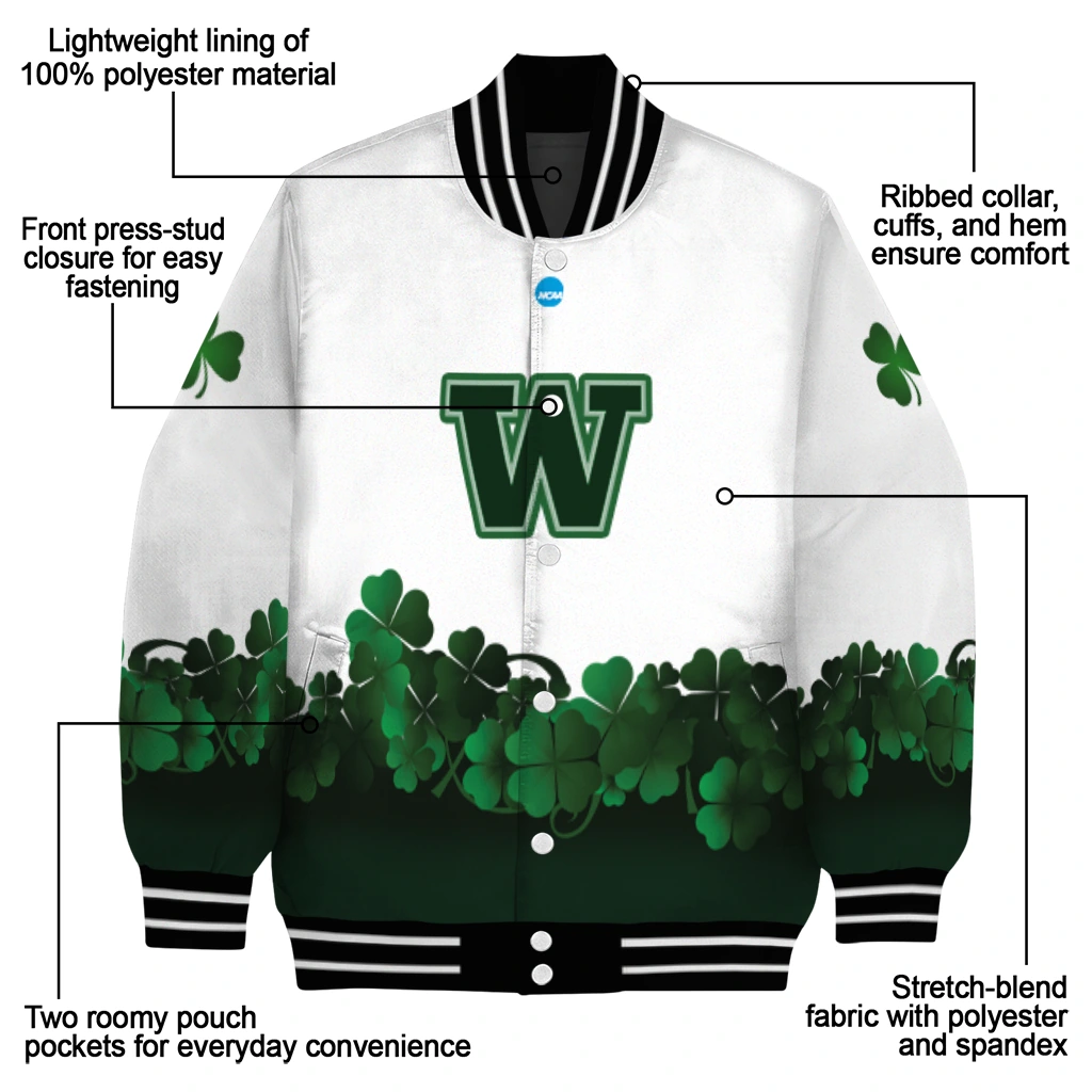 washington huskies clovers pattern white green varsity jacket new arrival washington huskies clovers pattern white green varsity jacket new arrival