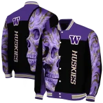washington huskies fire skull purple black varsity jacket best selling