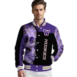 washington huskies fire skull purple black varsity jacket best selling