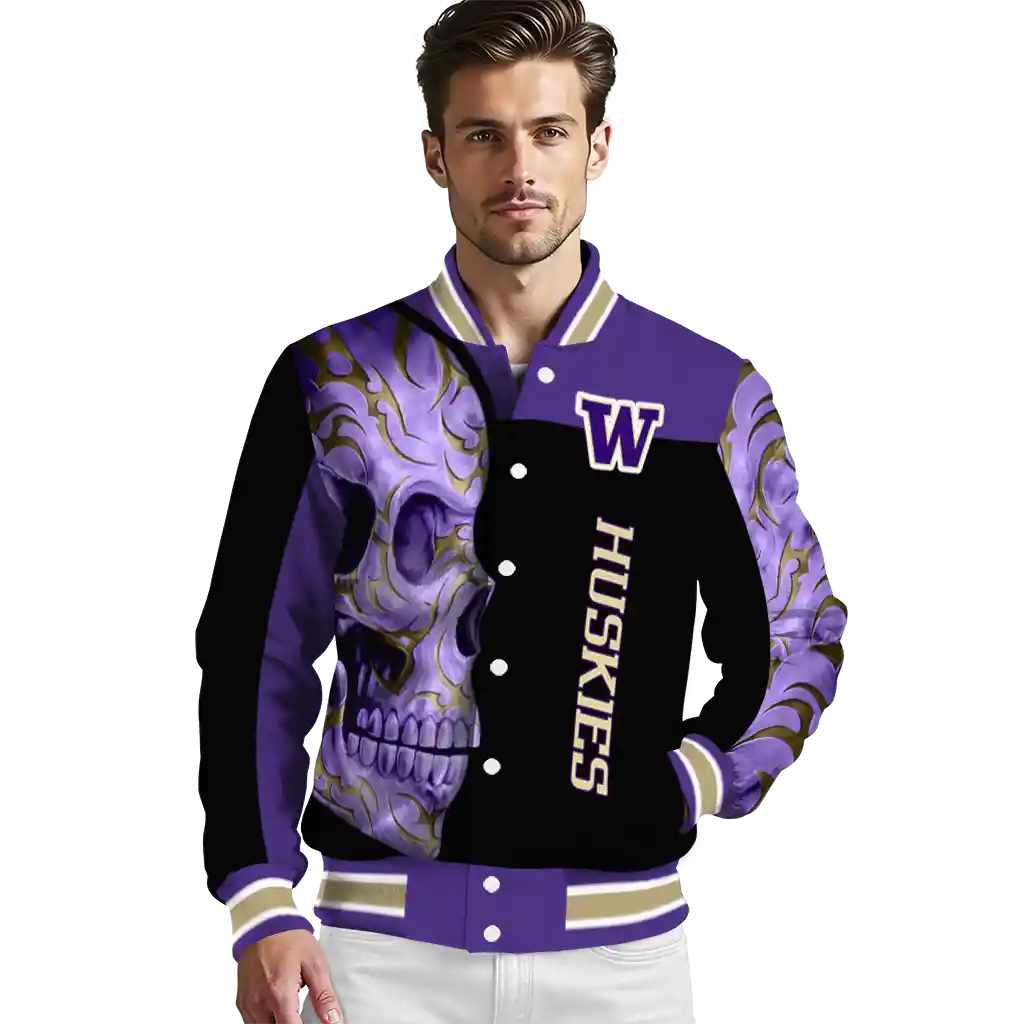 washington huskies fire skull purple black varsity jacket high quality washington huskies fire skull purple black varsity jacket high quality