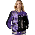 washington huskies fire skull purple black varsity jacket best selling