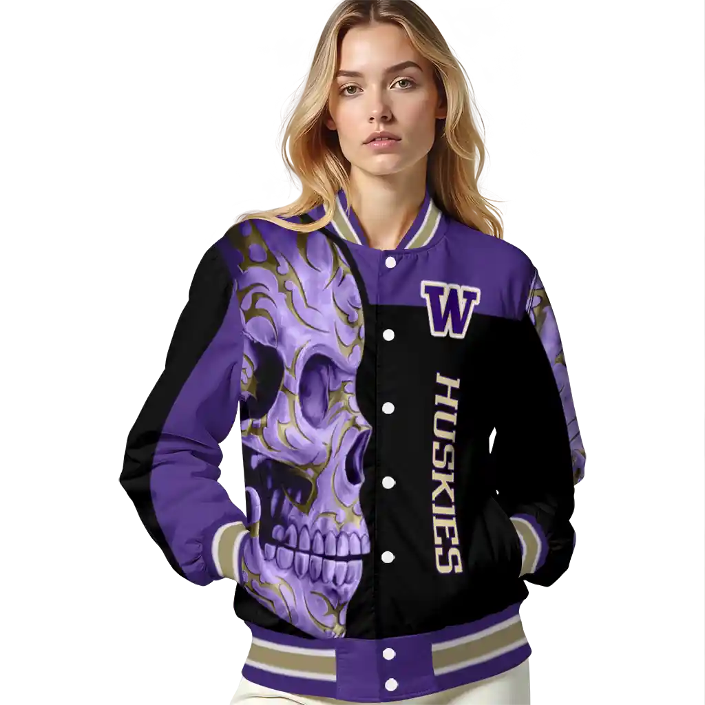 washington huskies fire skull purple black varsity jacket latest model washington huskies fire skull purple black varsity jacket latest model
