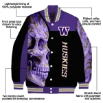 washington huskies fire skull purple black varsity jacket best selling