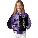 washington huskies fire skull purple black varsity jacket best selling