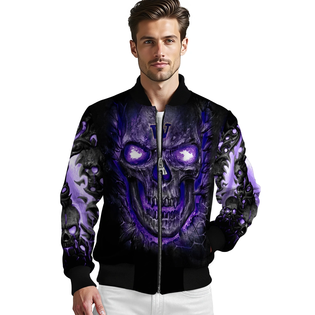 washington huskies inferno skull purple black bomber jacket high quality washington huskies inferno skull purple black bomber jacket high quality