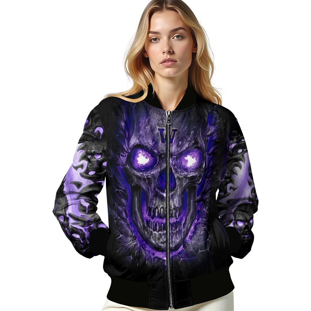 washington huskies inferno skull purple black bomber jacket latest model washington huskies inferno skull purple black bomber jacket latest model