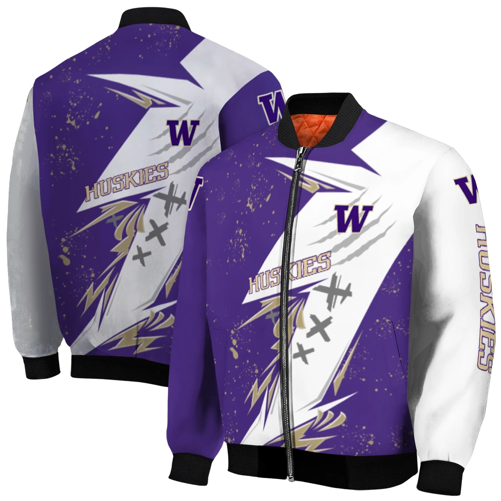 washington huskies ripped bolt purple white bomber jacket best selling washington huskies ripped bolt purple white bomber jacket best selling
