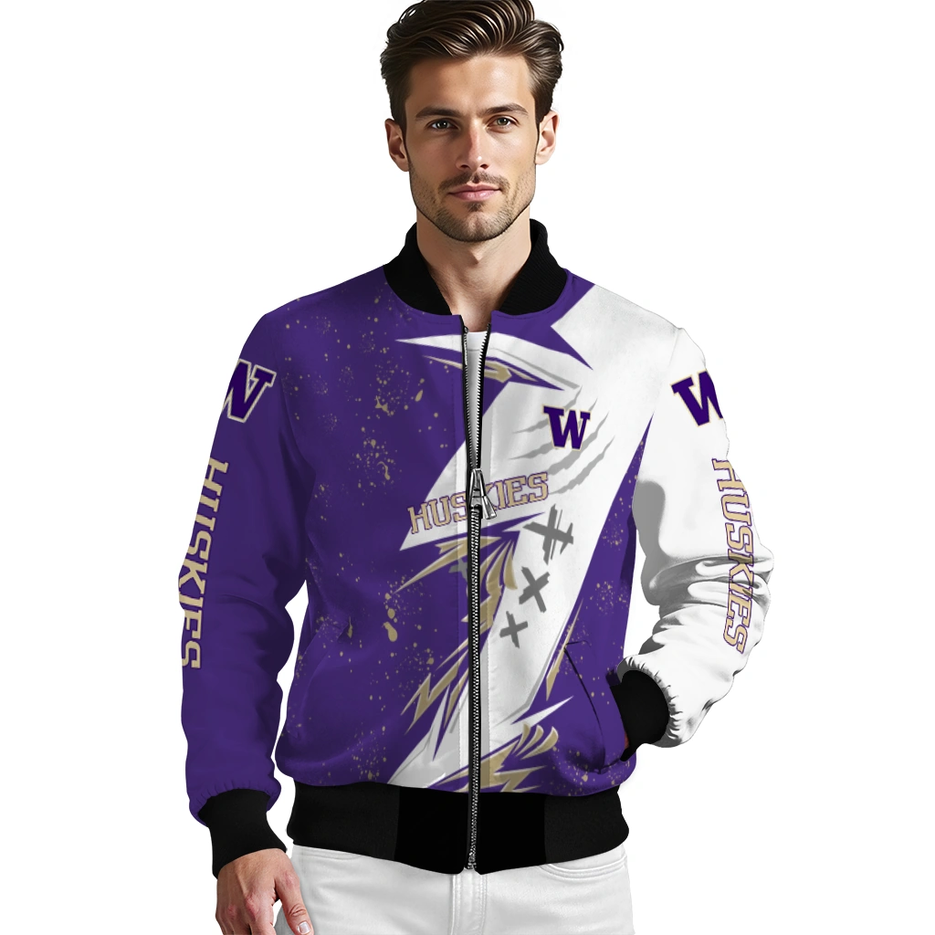 washington huskies ripped bolt purple white bomber jacket high quality washington huskies ripped bolt purple white bomber jacket high quality