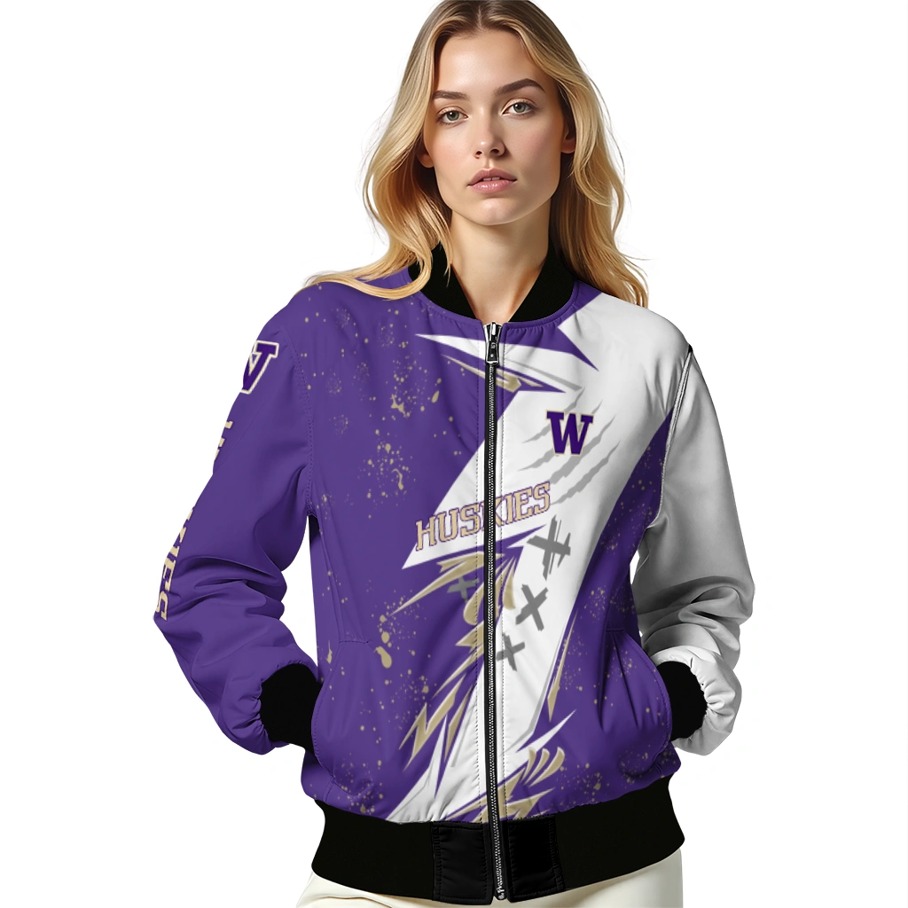 washington huskies ripped bolt purple white bomber jacket latest model washington huskies ripped bolt purple white bomber jacket latest model