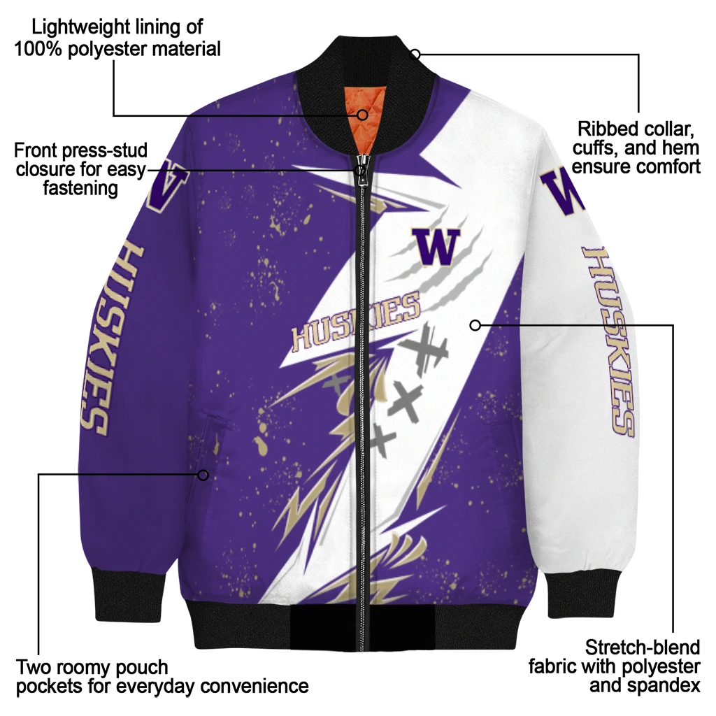 washington huskies ripped bolt purple white bomber jacket new arrival washington huskies ripped bolt purple white bomber jacket new arrival