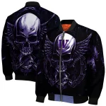washington huskies skull bite purple black bomber jacket best selling