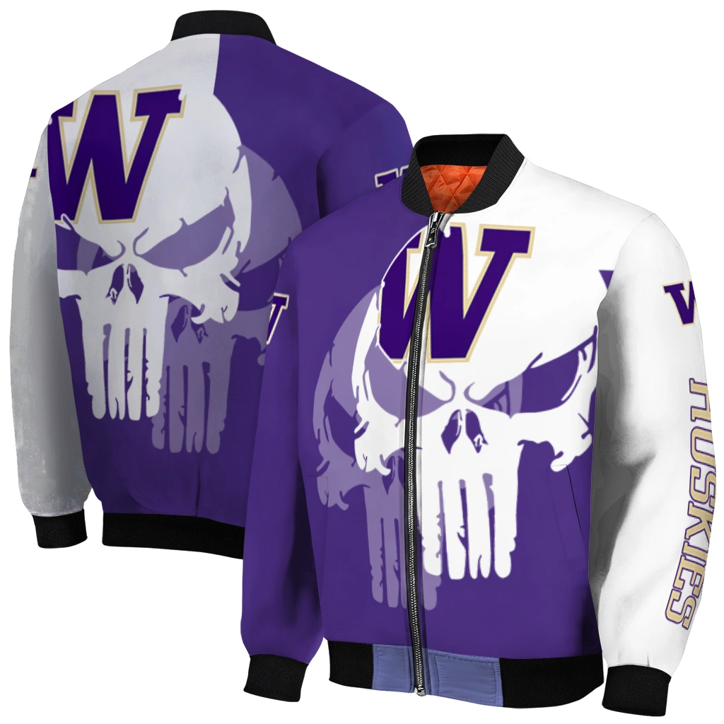 washington huskies skull outline purple white bomber jacket best selling washington huskies skull outline purple white bomber jacket best selling