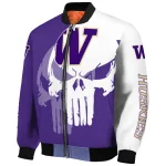 washington huskies skull outline purple white bomber jacket best selling