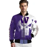 washington huskies skull outline purple white bomber jacket best selling