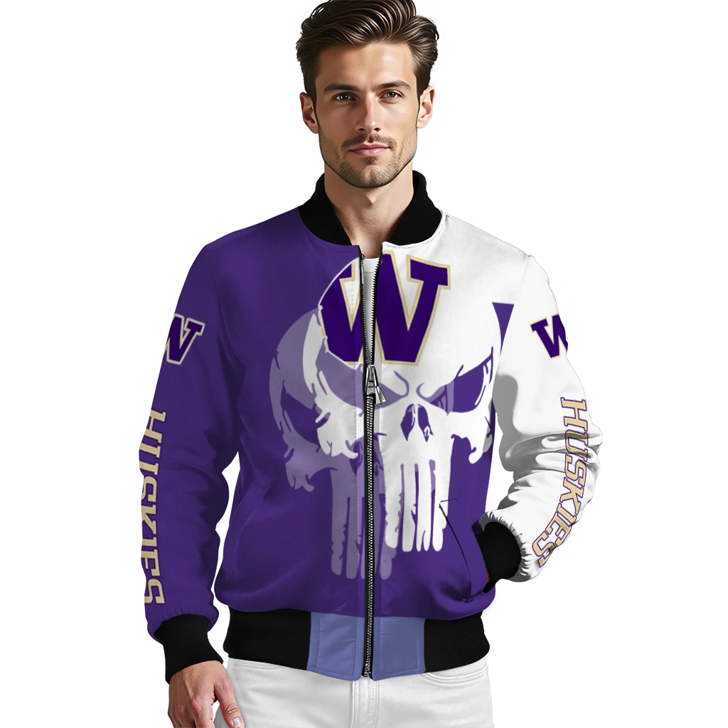 washington huskies skull outline purple white bomber jacket high quality washington huskies skull outline purple white bomber jacket high quality