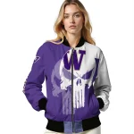 washington huskies skull outline purple white bomber jacket best selling
