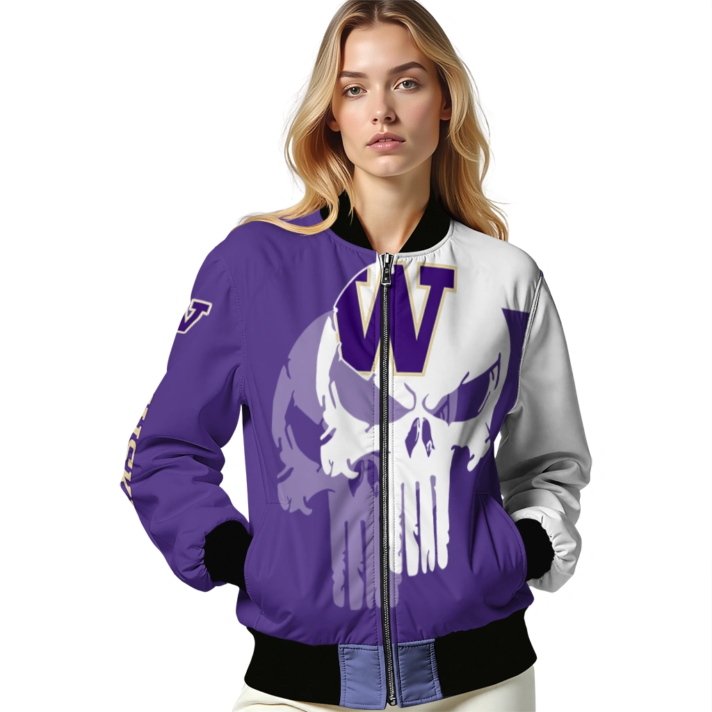 washington huskies skull outline purple white bomber jacket latest model washington huskies skull outline purple white bomber jacket latest model