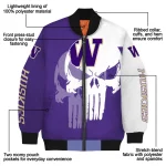 washington huskies skull outline purple white bomber jacket best selling