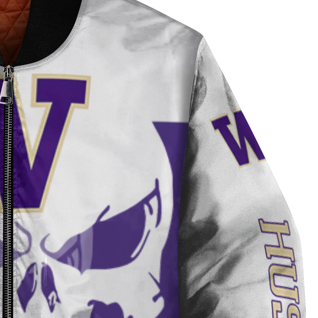 washington huskies skull outline purple white bomber jacket premium grade washington huskies skull outline purple white bomber jacket premium grade