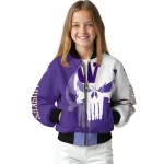 washington huskies skull outline purple white bomber jacket best selling