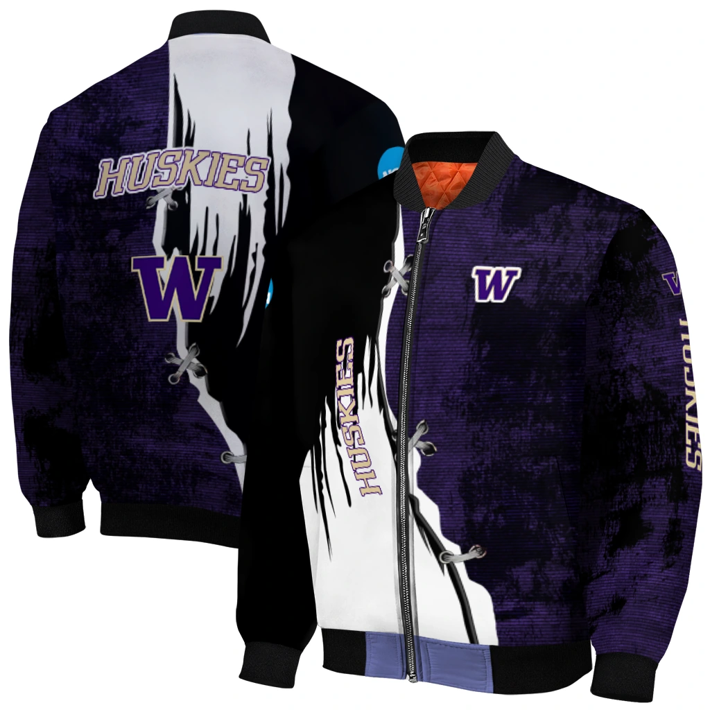 washington huskies torn texture print purple black bomber jacket best selling washington huskies torn texture print purple black bomber jacket best selling