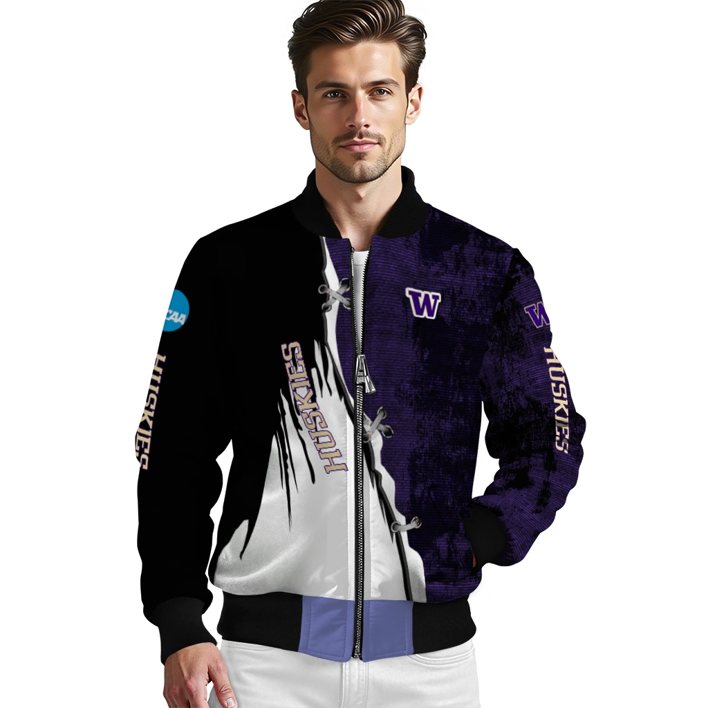 washington huskies torn texture print purple black bomber jacket high quality washington huskies torn texture print purple black bomber jacket high quality