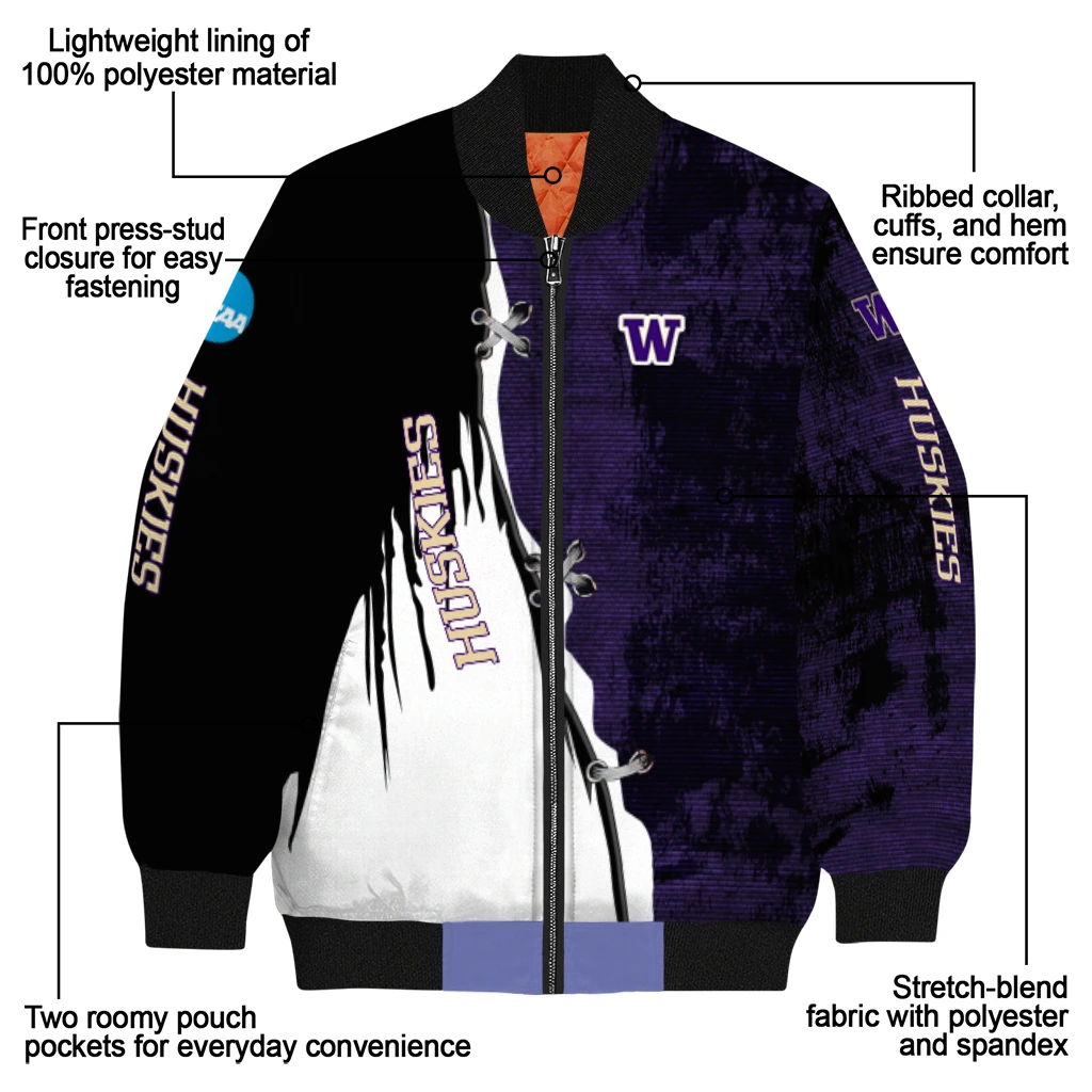 washington huskies torn texture print purple black bomber jacket new arrival washington huskies torn texture print purple black bomber jacket new arrival