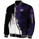 washington huskies torn texture print purple black varsity jacket best selling