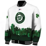 washington nationals four leaf icon white green varsity jacket best selling