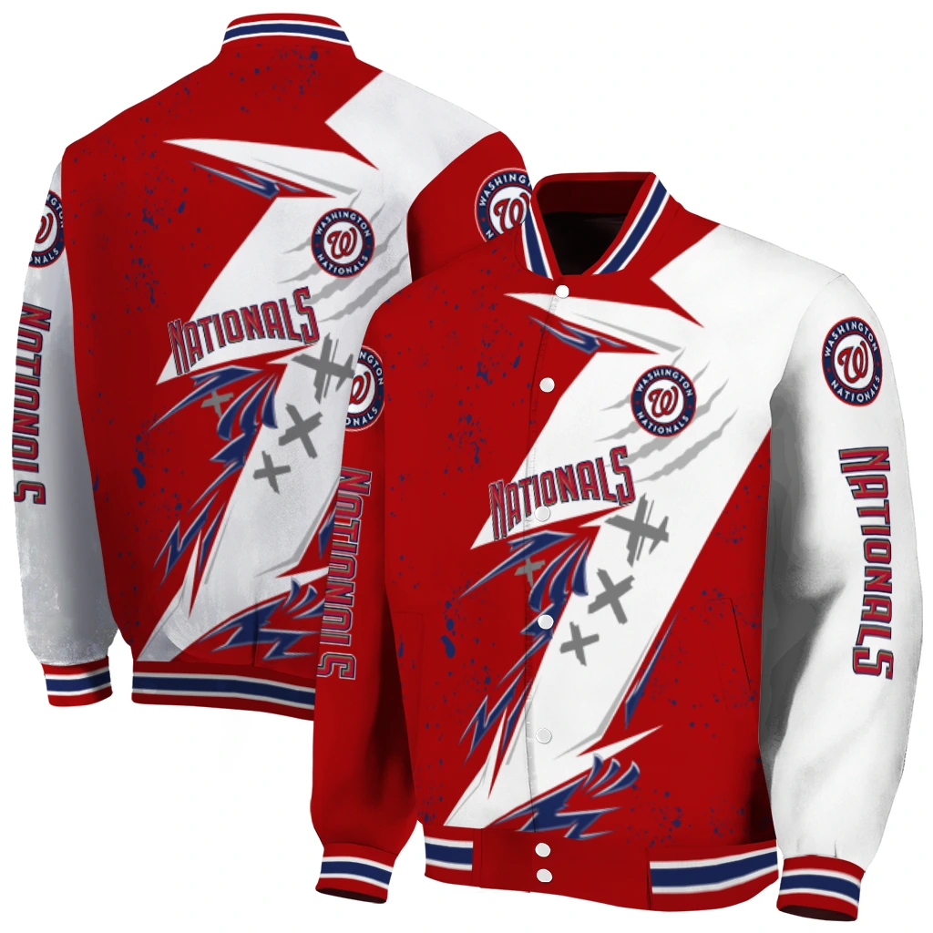 washington nationals ripped bolt red white varsity jacket fashion forward washington nationals ripped bolt red white varsity jacket fashion forward