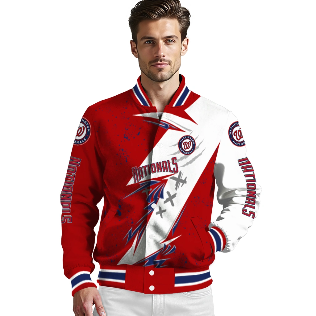 washington nationals ripped bolt red white varsity jacket high quality washington nationals ripped bolt red white varsity jacket high quality