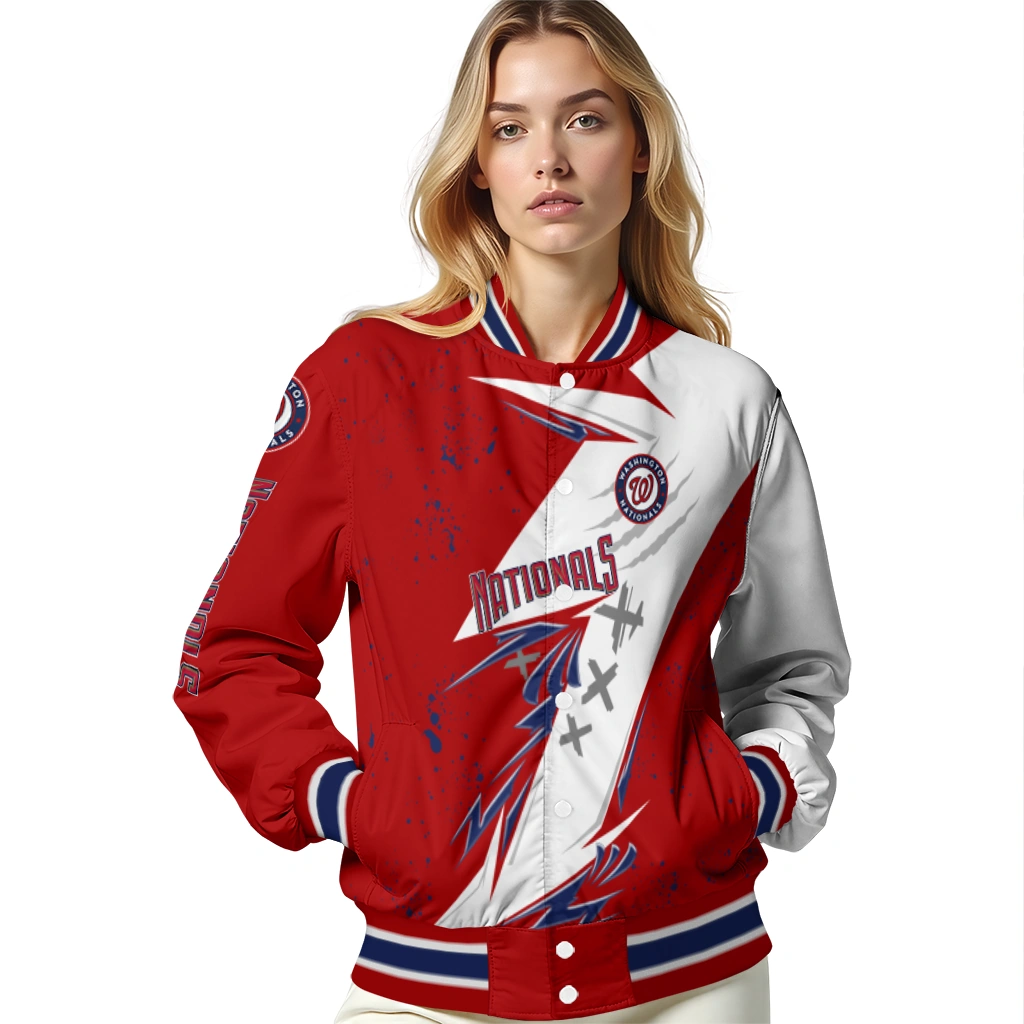 washington nationals ripped bolt red white varsity jacket latest model washington nationals ripped bolt red white varsity jacket latest model