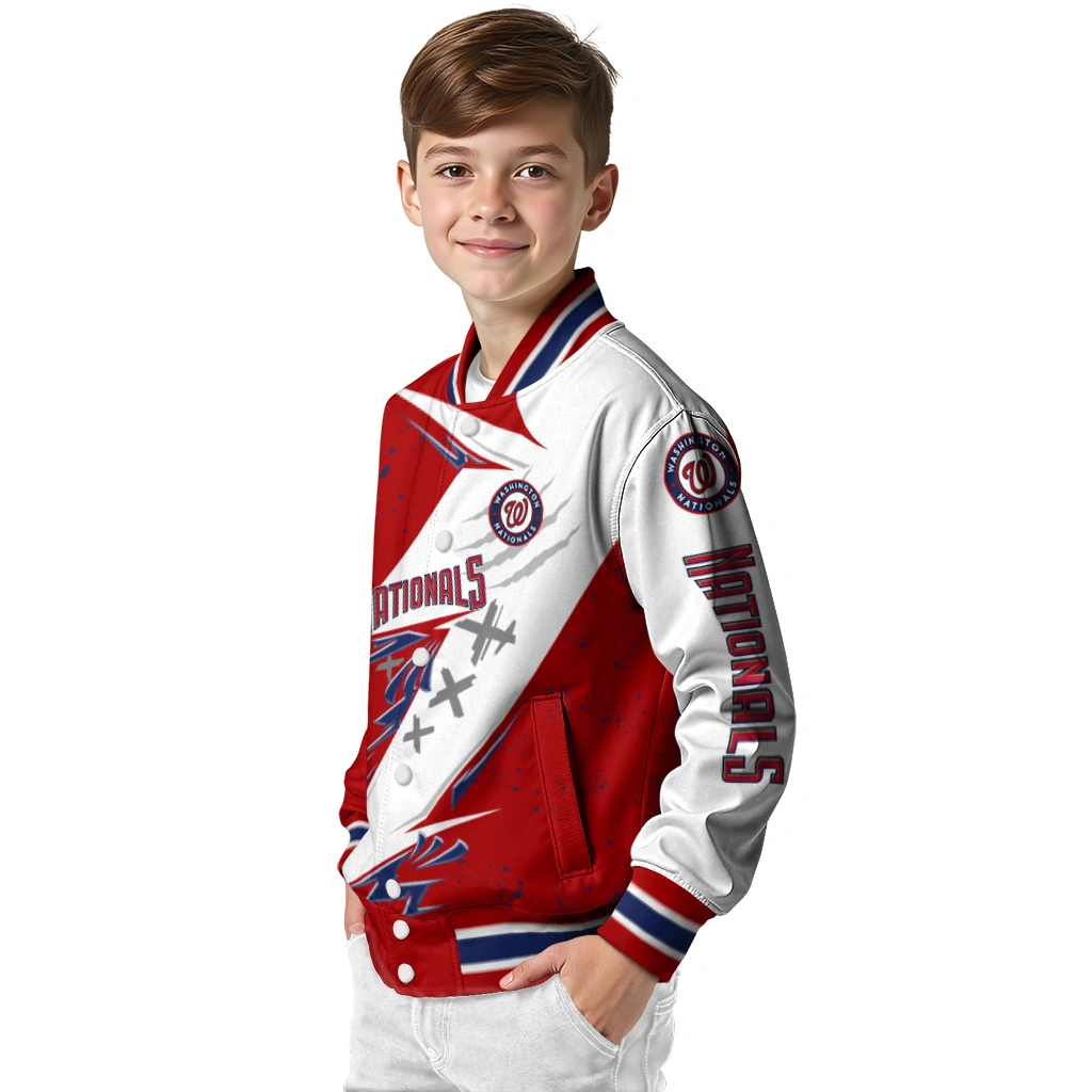 washington nationals ripped bolt red white varsity jacket trendy washington nationals ripped bolt red white varsity jacket trendy